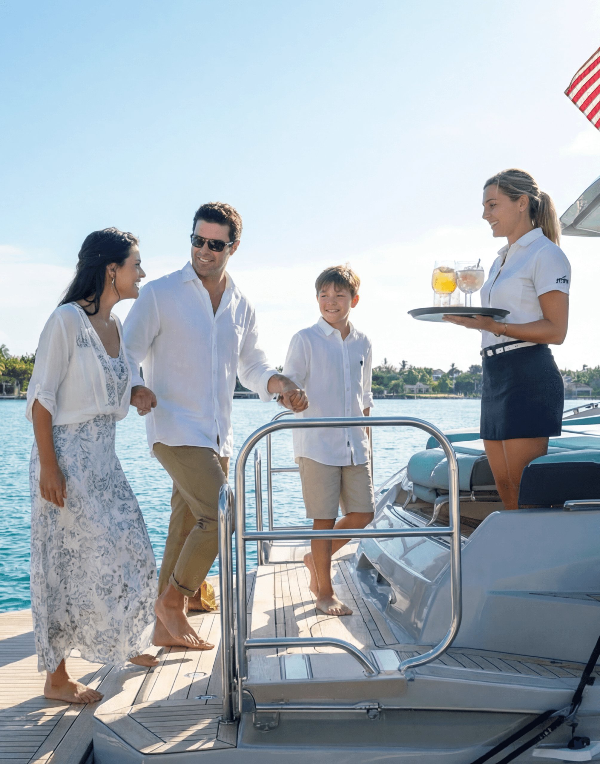 Boarding a captained motor yacht